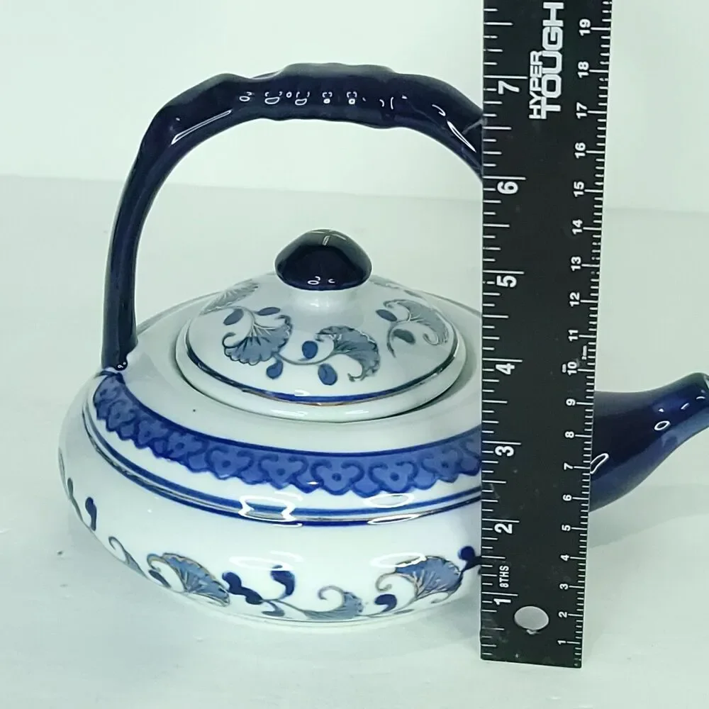 Vintage Collectable Cobalt Blue and White Gold Accent Ceramic Teapot 6